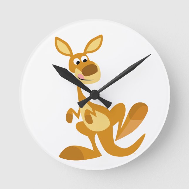 Cute Thumping Tecknad Kangaroo Wall Clock Rund Klocka (Framsida)