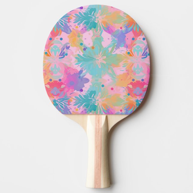 Cute Tie-Dye Frimärke Rosa Rainbow Flower Mönster Pingisracket (Framsidan)
