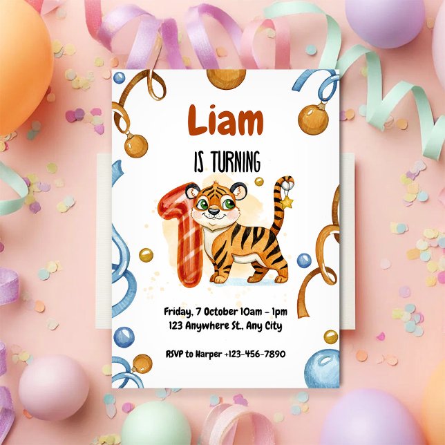 Cute Tiger 1st Birthday Party Invitation Inbjudningar (Skapare uppladdad)