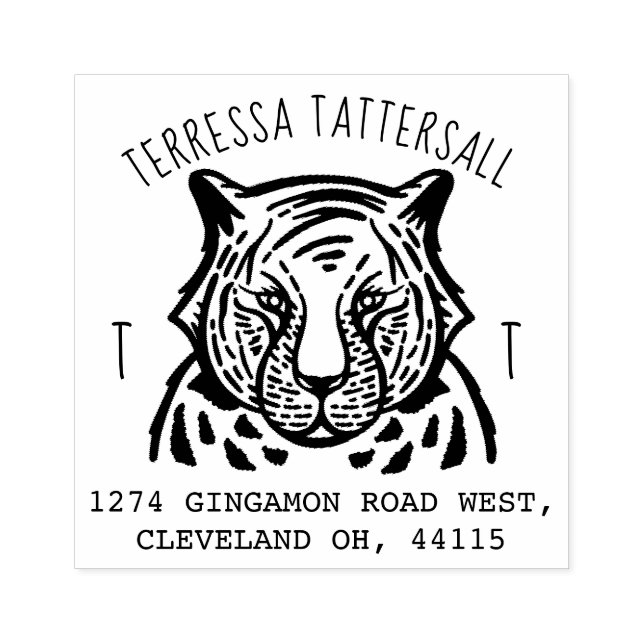 Cute Tiger Animal Monogram & Namn Returadress Stämpel (Tryck)