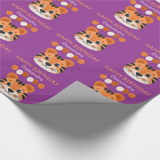 Cute Tiger Ansikte Balloon Namn Lila Barns födelse Presentpapper (Hörn)