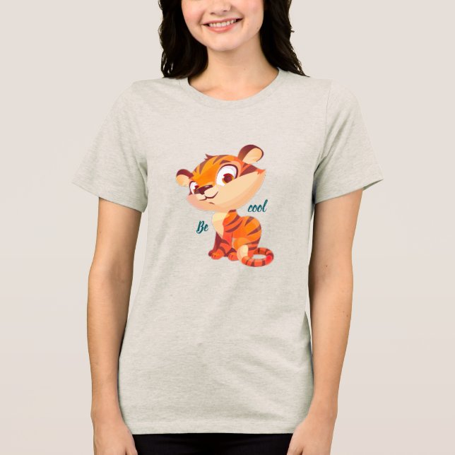 Cute Tiger Be Cool Cartoon T Shirt (Framsida)