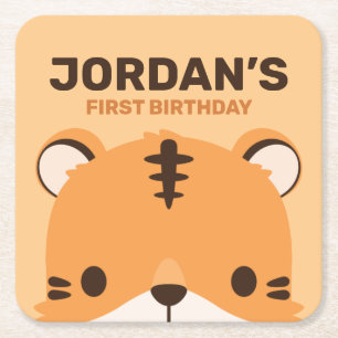 Cute Tiger Birthday Underlägg Papper Kvadrat