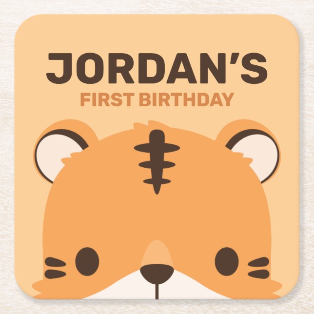 Cute Tiger Birthday Underlägg Papper Kvadrat (Framsidan)