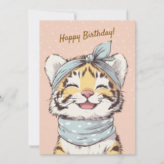 Cute Tiger Blue Bandana Birthday Invite Inbjudningar