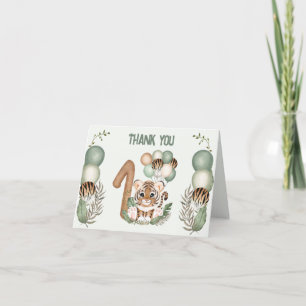 Cute Tiger Boy Safari 1:a födelsedag - tack för di Kort