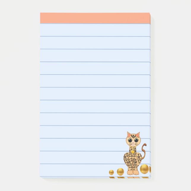 Cute Tiger Cat & Guld Dots Post-it Block (Framsida)
