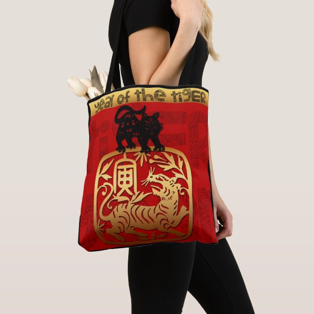 Cute Tiger China Year Zodiac Birthday Tote Bag Tygkasse (Närbild)