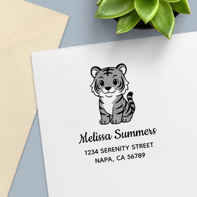 Cute Tiger Cub Address Självfärgande Stämpel (Skapare uppladdad)