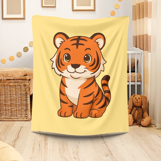 Cute Tiger Cub on Yellow Fleecefilt (Skapare uppladdad)
