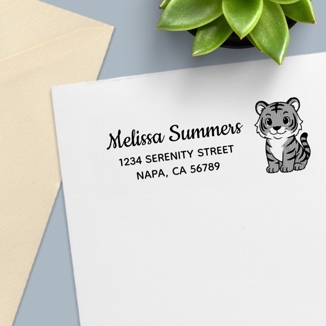 Cute Tiger Cub Return Address Självfärgande Stämpel (Skapare uppladdad)