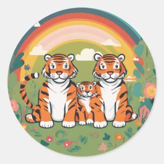Cute Tiger Family Runt Klistermärke
