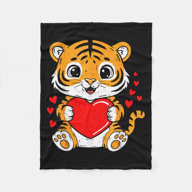 Cute Tiger Holding Heart Kawaii Valentines Day Men Fleecefilt (Framsidan)