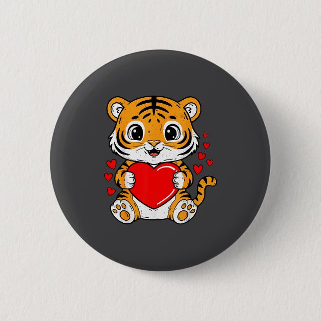 Cute Tiger Holding Heart Kawaii Valentines Day Men Knapp (Framsida)