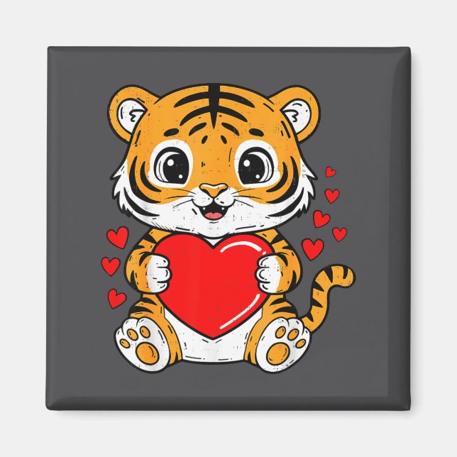 Cute Tiger Holding Heart Kawaii Valentines Day Men Magnet (Framsidan)