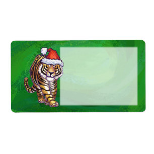 Cute Tiger i Santa Hat på Grönt Fraktsedel