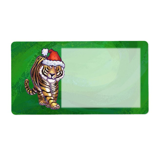 Cute Tiger i Santa Hat på Grönt Fraktsedel (Framsidan)