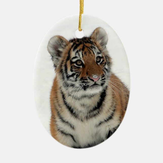 Cute Tiger i Snö Julgransprydnad Keramik (Framsidan)