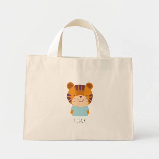 Cute Tiger Illustration - Anpassadet Namn Mini Tygkasse (Framsidan)