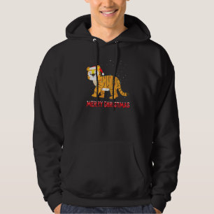 Cute Tiger Julgran Ljus Julafton Helgdagar Hoodie