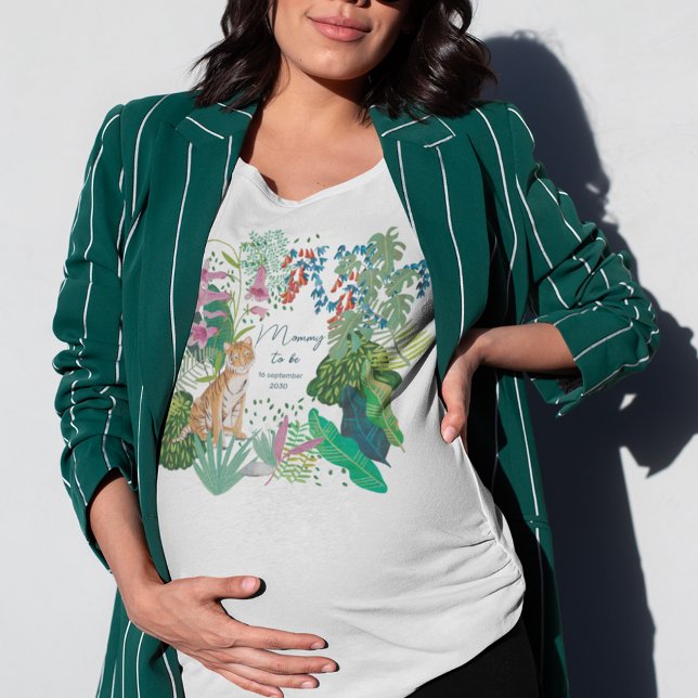 Cute Tiger Jungle-Mamma för att bli babystötare T Shirt (Mommy to be tiger tropical jungle)