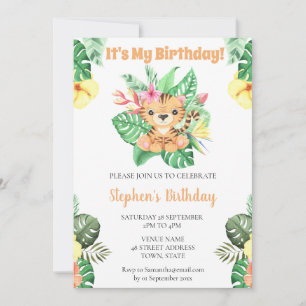 Cute Tiger Jungle Safari Baby Birthday Inbjudningar