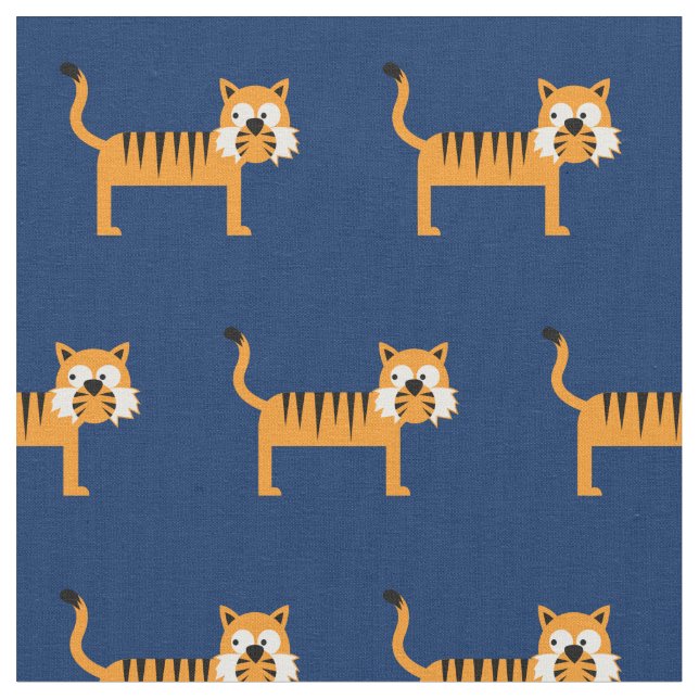 Cute Tiger Kid Baby Nursery Navy Blue Cat Tyg (Närbild)
