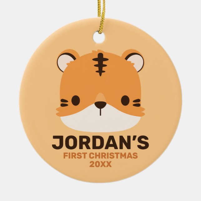 Cute Tiger med Personlig Namn Julgransprydnad Keramik (Framsidan)