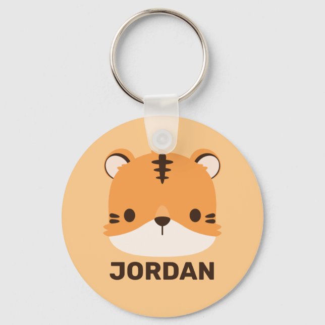 Cute Tiger med Personlig Namn Nyckelring (Framsida)