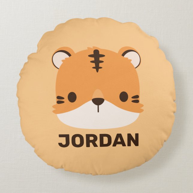 Cute Tiger med Personlig Namn Rund Kudde (Framsidan)