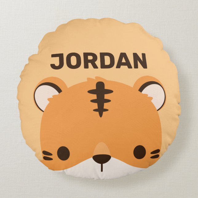 Cute Tiger med Personlig Namn Rund Kudde (Framsidan)