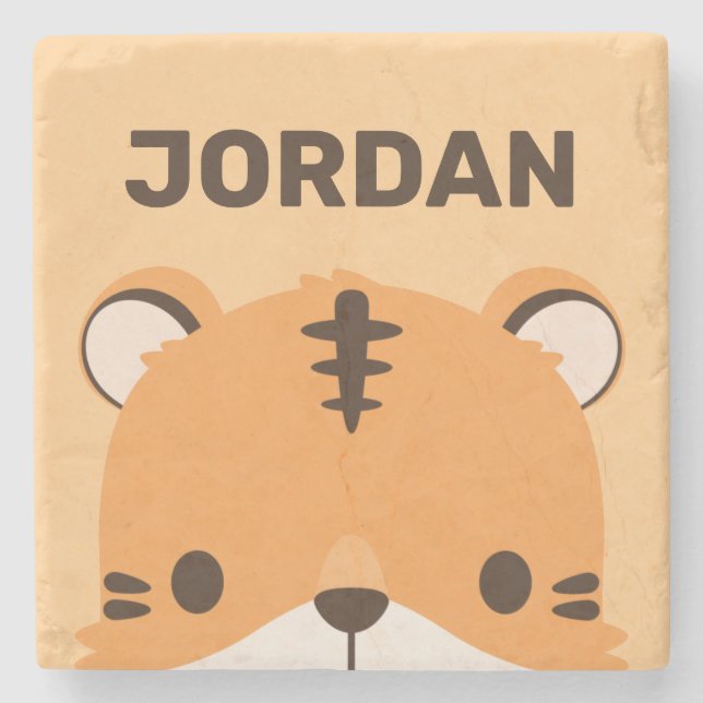 Cute Tiger med Personlig Namn Stenunderlägg (Framsidan)
