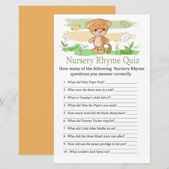 Cute Tiger Nursery Rhyme Quiz babyduschspel (Fram/baksida)