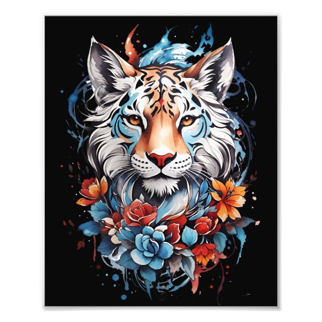 Cute Tiger Poster | Konstnärlig blomning (Framsidan)