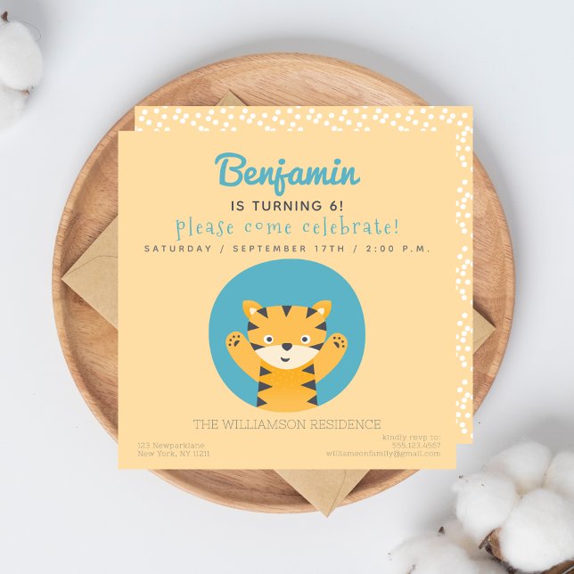 Cute Tiger - Roligt Barns födelsedag-partiinbjudan Inbjudningar (Skapare uppladdad)