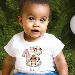 Cute Tiger Rosa Vild En flicka 1:a födelsedagen T Shirt