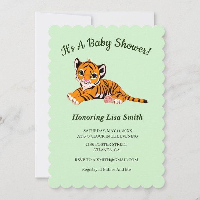 Cute Tiger Unge Baby Shower Inbjudningar (Framsida)