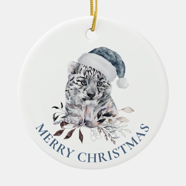 Cute tiger unge i blue Santa God jul Julgransprydnad Keramik (Framsidan)