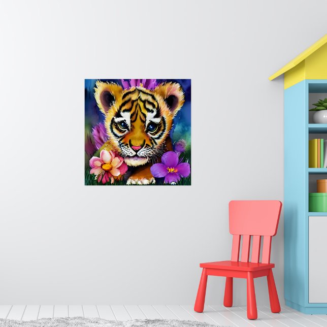 Cute Tiger Unge, omgiven av blommor Poster (Barnkammare 1)
