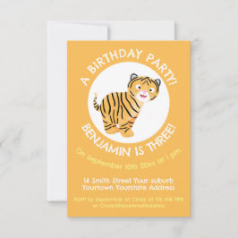 Cute tiger unge personlig-tecknad födelsedag inbjudningar