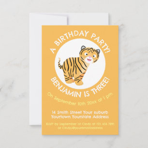 Cute tiger unge personlig-tecknad födelsedag inbjudningar