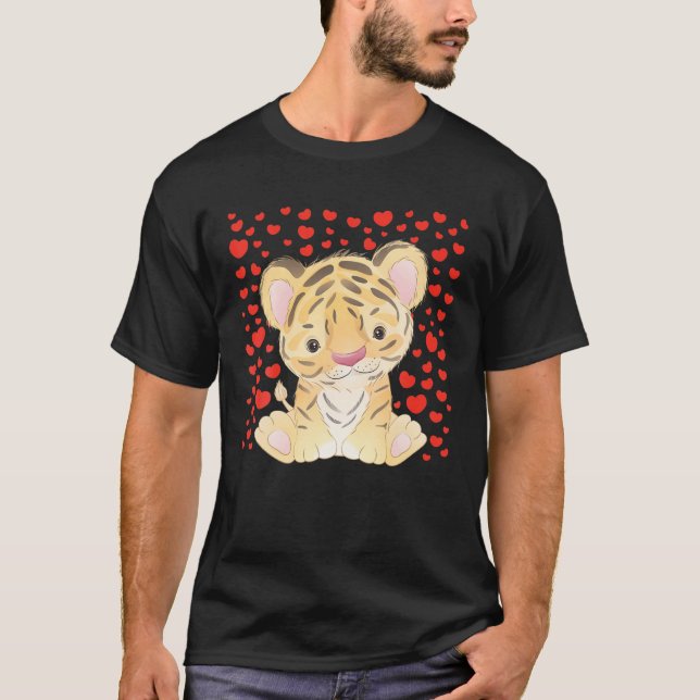 Cute Tiger Valentine Day Red Heart's Bee Lover T Shirt (Framsida)