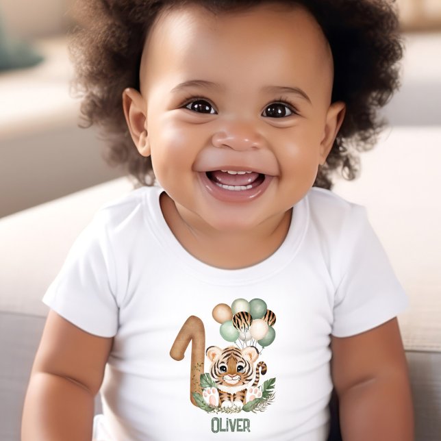 Cute Tiger Vild Ett första födelsedag T-shirt (Cute Tiger Wild One 1st Birthday Boy T-shirt)