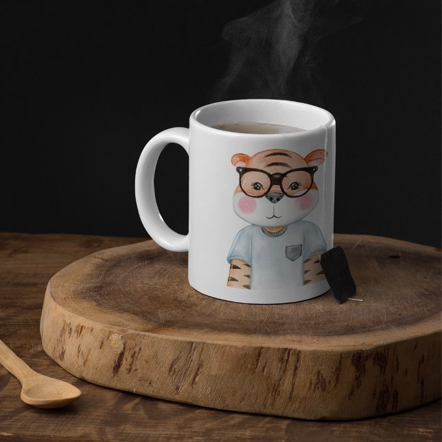 Cute Tiger Wearing Glass Illustration Coffee Mugg (Skapare uppladdad)