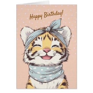 Cute Tiger with Bandana Kids Birthday Invitation Hälsningskort