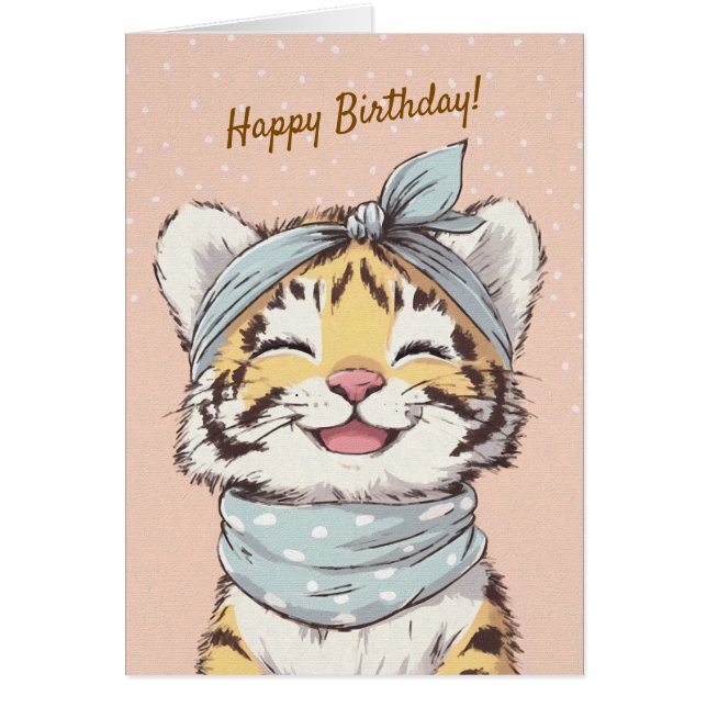 Cute Tiger with Bandana Kids Birthday Invitation Hälsningskort (Framsidan)