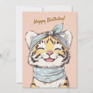 Cute Tiger with Bandana Kids Birthday Invitation Inbjudningar