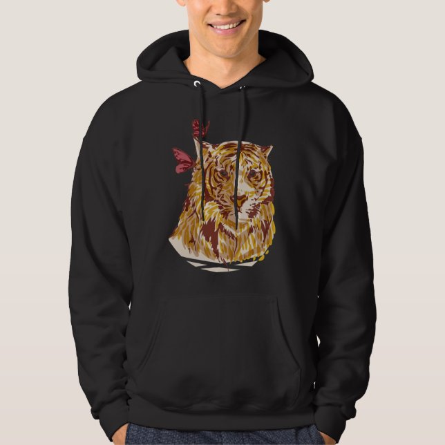 Cute tiger with butterflies safari vintage style hoodie (Framsida)