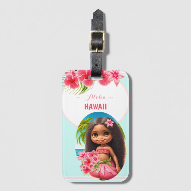 Cute Tiki Girl Summer Vacation Personlig Girl Bagagebricka (Framsida vertikal)