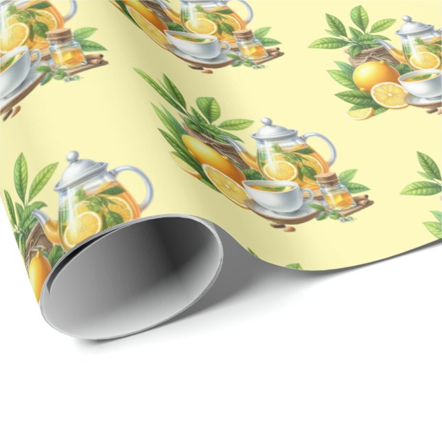 Cute tiled lemon tea pattern  presentpapper (Rullad Hörn)